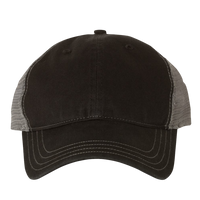 Richardson Garment-Washed Trucker Cap, Black / Charcoal / Charcoal, Front view
