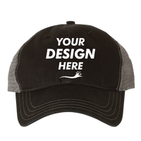 Richardson Garment-Washed Trucker Cap, Black / Charcoal / Charcoal, Front view, Mockup