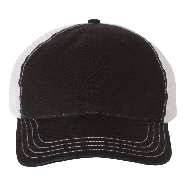 Richardson Garment-Washed Trucker Cap, Black / White / White, Front view