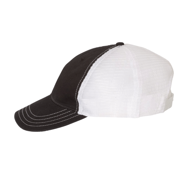 Richardson Garment-Washed Trucker Cap, Black / White / White, Left Side view