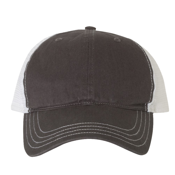 Richardson Garment-Washed Trucker Cap, Charcoal / White / White, Front view