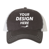 Richardson Garment-Washed Trucker Cap, Charcoal / White / White, Front view, Mockup