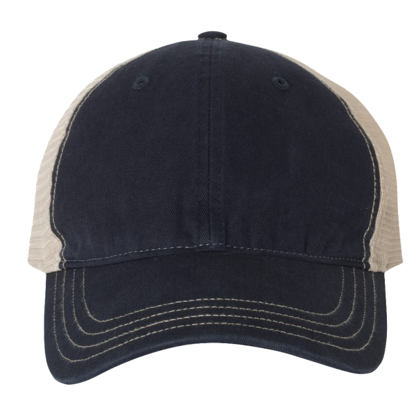 Richardson Garment-Washed Trucker Cap, Navy / Khaki / Khaki, Front view