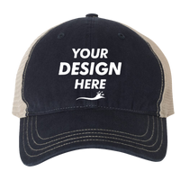 Richardson Garment-Washed Trucker Cap, Navy / Khaki / Khaki, Front view, Mockup