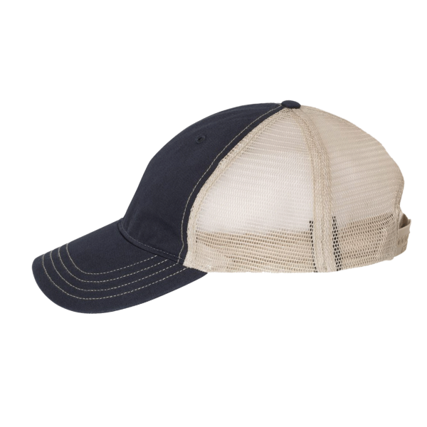 Richardson Garment-Washed Trucker Cap, Navy / Khaki / Khaki, Left Side view