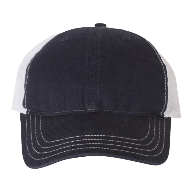 Richardson Garment-Washed Trucker Cap, Navy / White / White, Front view