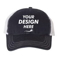 Richardson Garment-Washed Trucker Cap, Navy / White / White, Front view, Mockup