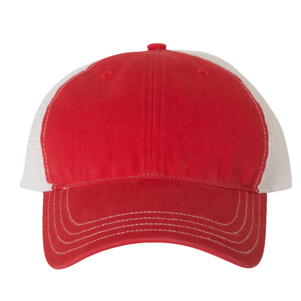Richardson Garment-Washed Trucker Cap, Red / White / White, Front view