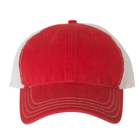 Richardson Garment-Washed Trucker Cap, Red / White / White, Front view
