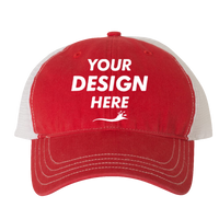 Richardson Garment-Washed Trucker Cap, Red / White / White, Front view, Mockup