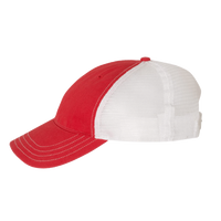 Richardson Garment-Washed Trucker Cap, Red / White / White, Left Side view