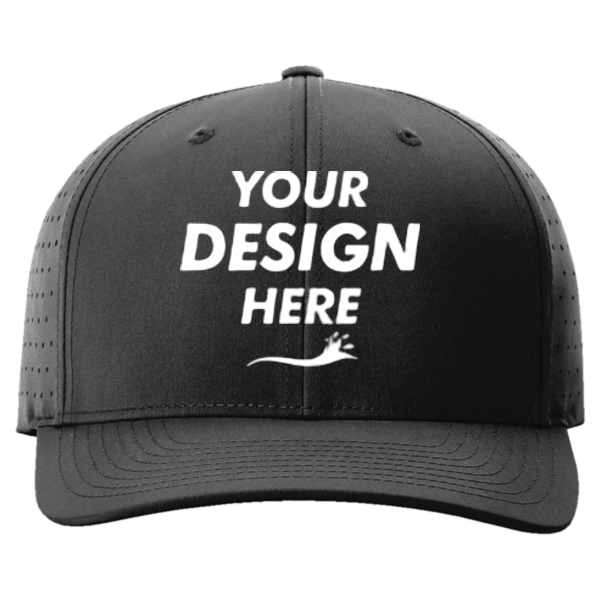Richardson Laser Perf R-Flex Cap, Black, Front view, Mockup