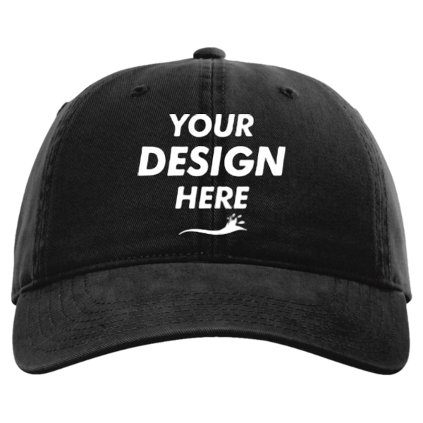 Richardson Peach Twill Dad Hat, Black, Front view, Mockup