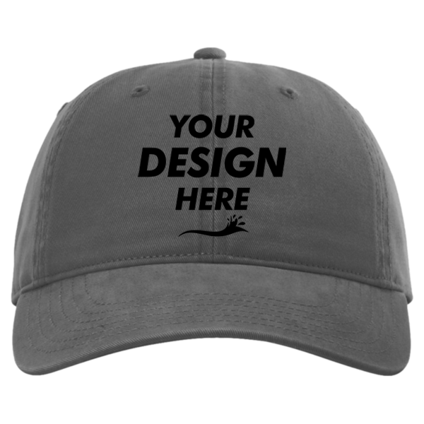Richardson Peach Twill Dad Hat, Grey, Front view, Mockup