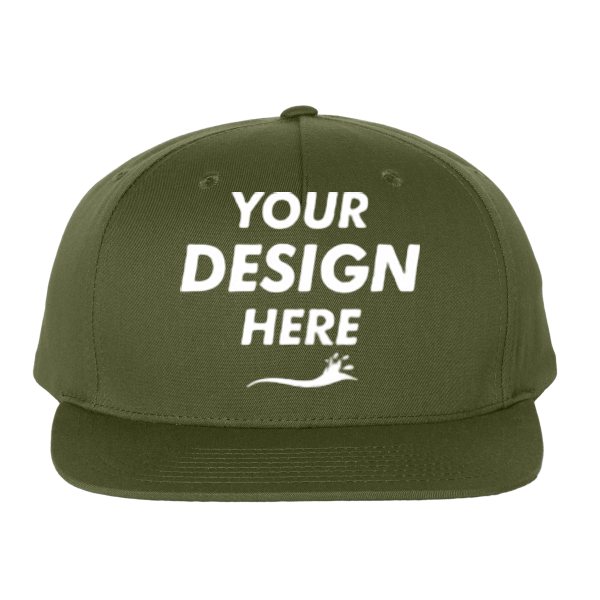 Richardson Pinch Front Structured Snapback Trucker Cap, Army Olive, Front view, Mockup