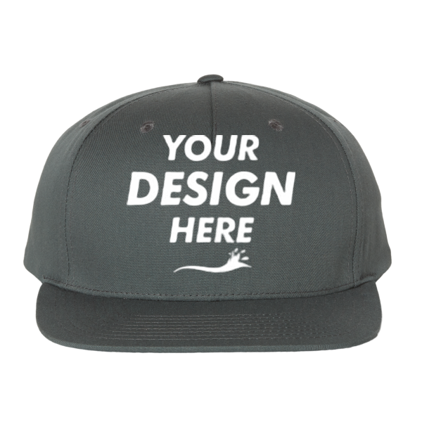 Richardson Pinch Front Structured Snapback Trucker Cap, Flint Grey, Front view, Mockup