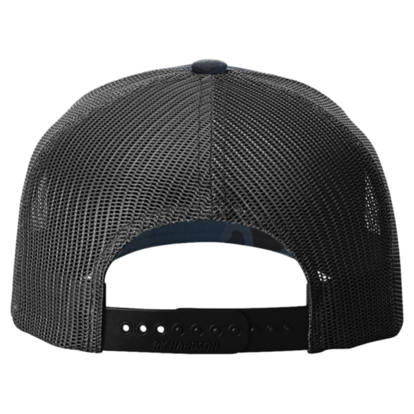 Richardson Printed Five-Panel Trucker Cap, Admiral Duck Camo / Black, Back view