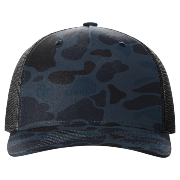 Richardson Printed Five-Panel Trucker Cap, Admiral Duck Camo / Black, Front view