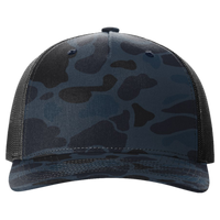 Richardson Printed Five-Panel Trucker Cap, Admiral Duck Camo / Black, Front view