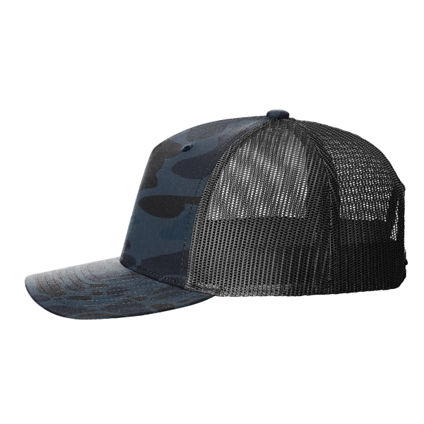 Richardson Printed Five-Panel Trucker Cap, Admiral Duck Camo / Black, Left Side view