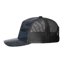 Richardson Printed Five-Panel Trucker Cap, Admiral Duck Camo / Black, Left Side view