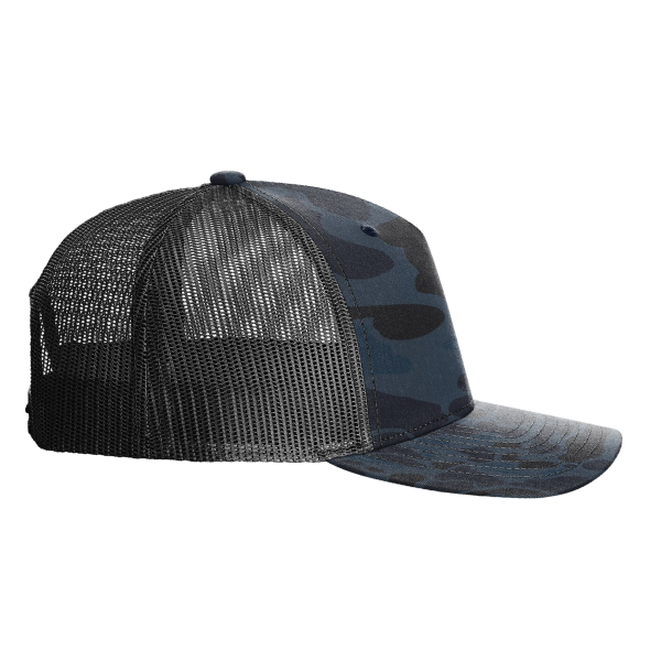 Richardson Printed Five-Panel Trucker Cap, Admiral Duck Camo / Black, Right Side view