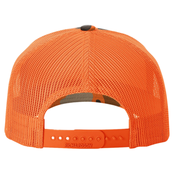 Richardson Printed Five-Panel Trucker Cap, Blaze Duck Camo / Blaze, Back view