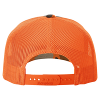 Richardson Printed Five-Panel Trucker Cap, Blaze Duck Camo / Blaze, Back view