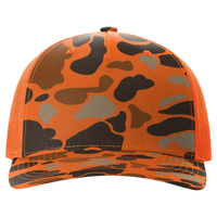 Richardson Printed Five-Panel Trucker Cap, Blaze Duck Camo / Blaze, Front view