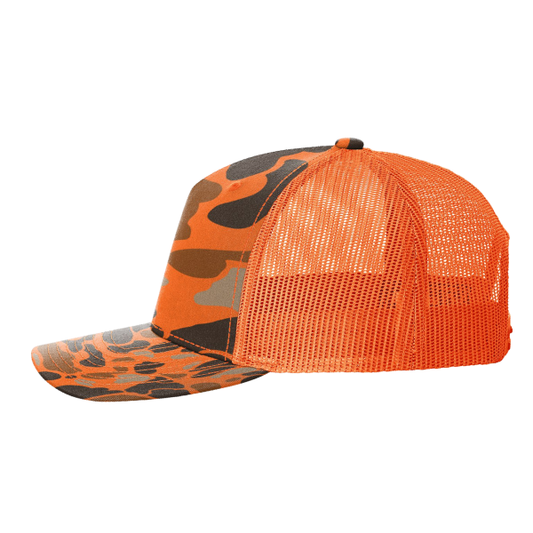 Richardson Printed Five-Panel Trucker Cap, Blaze Duck Camo / Blaze, Left Side view