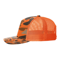 Richardson Printed Five-Panel Trucker Cap, Blaze Duck Camo / Blaze, Left Side view