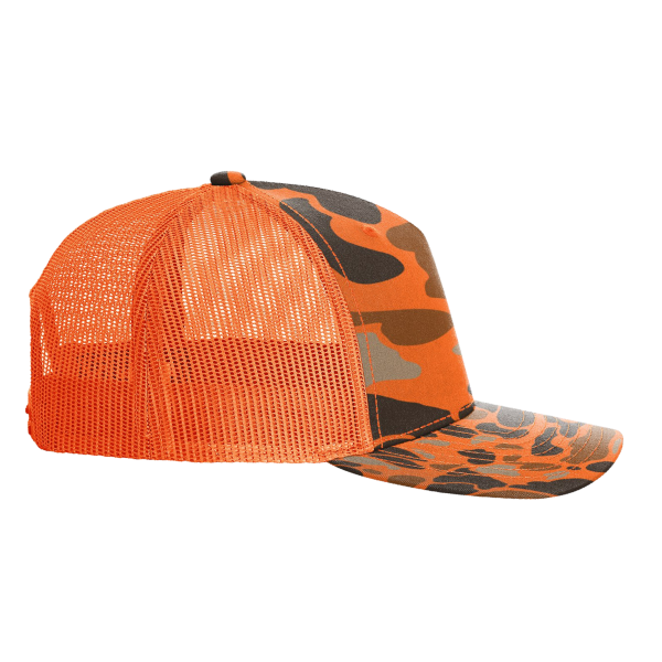 Richardson Printed Five-Panel Trucker Cap, Blaze Duck Camo / Blaze, Right Side view