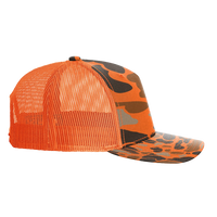 Richardson Printed Five-Panel Trucker Cap, Blaze Duck Camo / Blaze, Right Side view