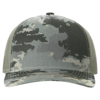 Richardson Printed Five-Panel Trucker Cap, Digital Camo / Light Green, Front view