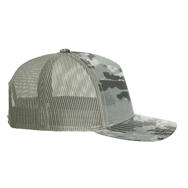 Richardson Printed Five-Panel Trucker Cap, Digital Camo / Light Green, Right Side view