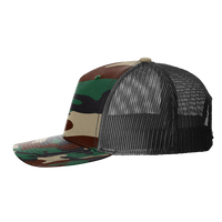 Richardson Printed Five-Panel Trucker Cap, Green Camo / Black, Left Side view