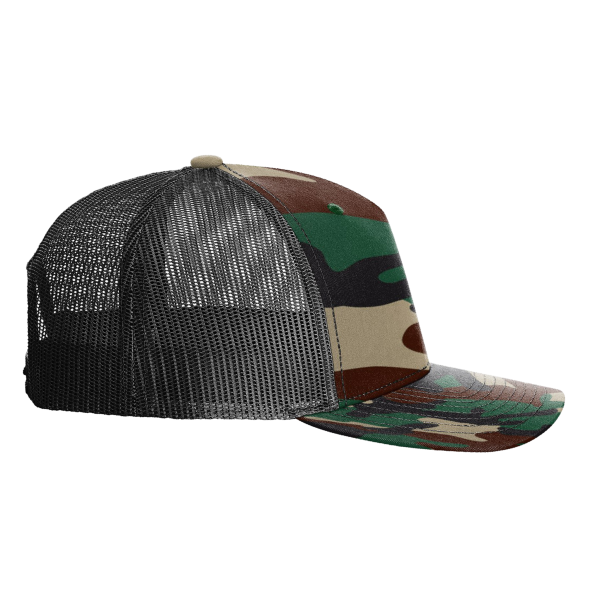 Richardson Printed Five-Panel Trucker Cap, Green Camo / Black, Right Side view