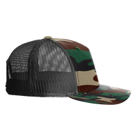 Richardson Printed Five-Panel Trucker Cap, Green Camo / Black, Right Side view