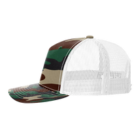 Richardson Printed Five-Panel Trucker Cap, Green Camo / White, Left Side view