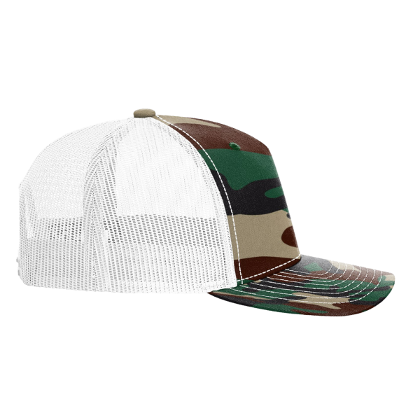 Richardson Printed Five-Panel Trucker Cap, Green Camo / White, Right Side view