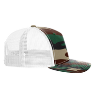 Richardson Printed Five-Panel Trucker Cap, Green Camo / White, Right Side view