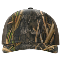 Richardson Printed Five-Panel Trucker Cap, Mossy Oak Habitat / Brown, Front view