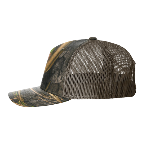 Richardson Printed Five-Panel Trucker Cap, Mossy Oak Habitat / Brown, Left Side view
