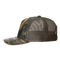 Richardson Printed Five-Panel Trucker Cap, Mossy Oak Habitat / Brown, Left Side view