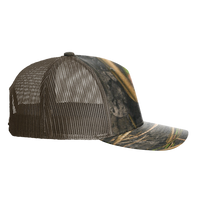 Richardson Printed Five-Panel Trucker Cap, Mossy Oak Habitat / Brown, Right Side view