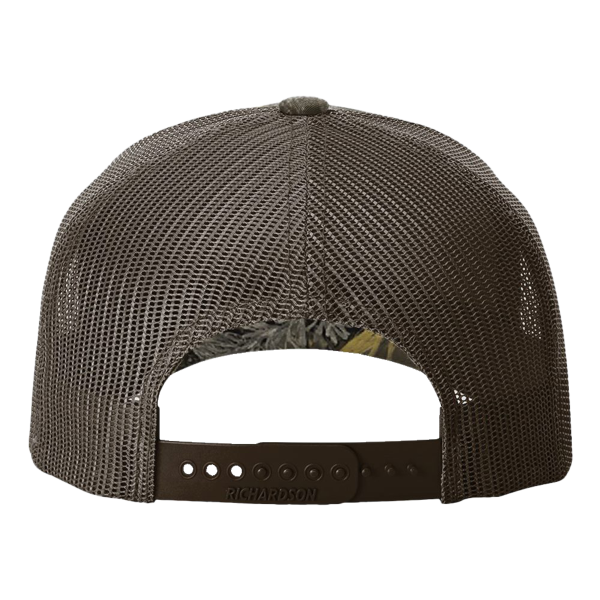 Richardson Printed Five-Panel Trucker Cap, Realtree Max-1 / Brown, Back view