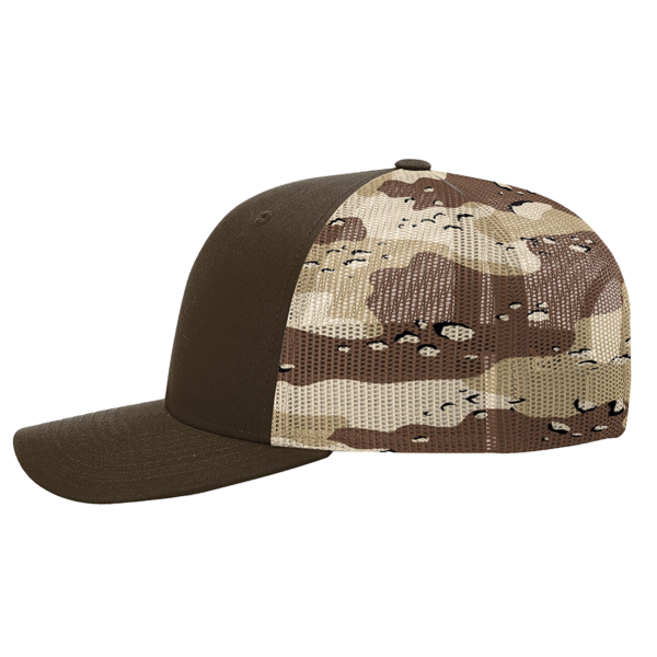Richardson Printed Mesh Trucker Cap, Brown / Desert Camo, Left Side view