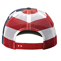 Richardson Printed Mesh Trucker Cap, Green Camo / Stars & Stripes, Back view