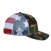 Richardson Printed Mesh Trucker Cap, Green Camo / Stars & Stripes, Right Side view