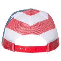 Richardson Printed Mesh Trucker Cap, Heather Grey / Stars & Stripes, Back view